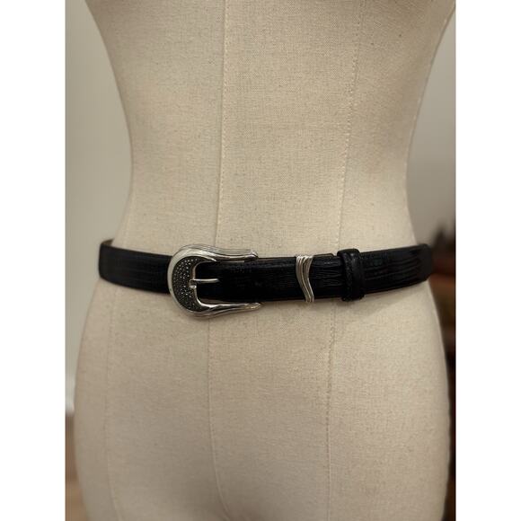 Judith Jack 1990s Black Leather Marcasite Buckle Belt MED Silvertone Western - Picture 16 of 16